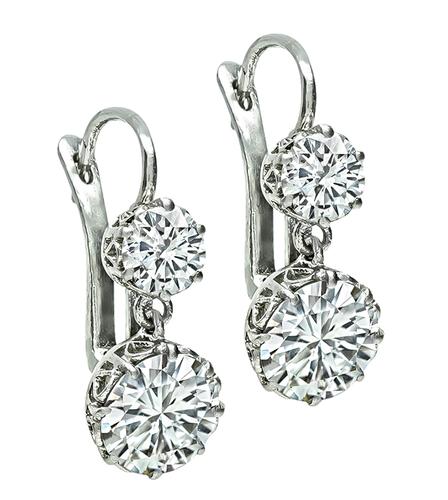 Round Cut Diamond Platinum Dangling Earrings