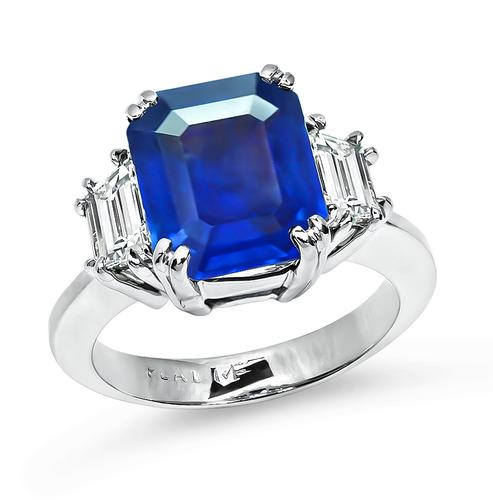 Emerald Cut Sapphire Emerald Cut Diamond Platinum Engagement Ring