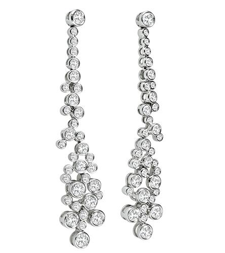 Round Cut Diamond Platinum Dangling Earrings