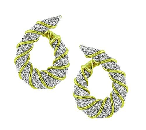 Round Cut Diamond 18k Yellow and White Gold Earrings