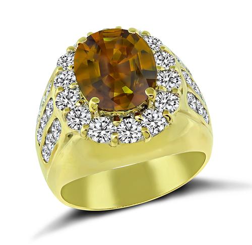 Oval Cut Yellow Sapphire Round Cut Diamond 18k Yellow Gold Ring