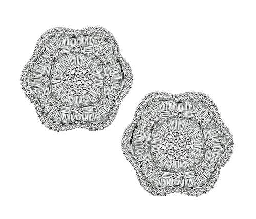 Baguette and Round Cut Diamond 18k White Gold Earrings