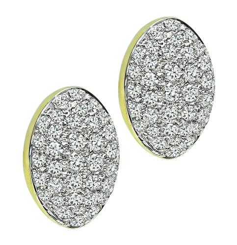 Round Cut Diamond 18k Yellow and White Gold Earrings