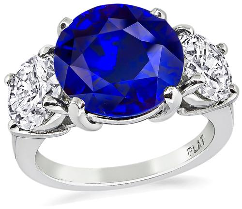 Round Cut Ceylon Sapphire Round Cut Diamond Platinum Anniversary Ring