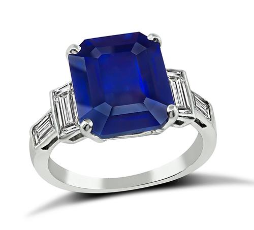 Emerald Cut Sapphire Baguette Cut Diamond 14k White Gold Engagement Ring