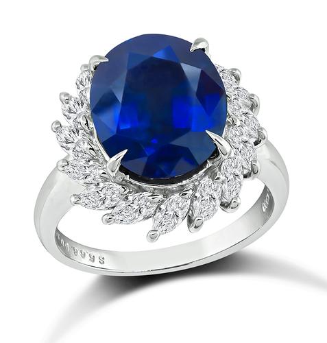 Oval Cut Sapphire Marquise Cut Diamond Platinum Engagement Ring