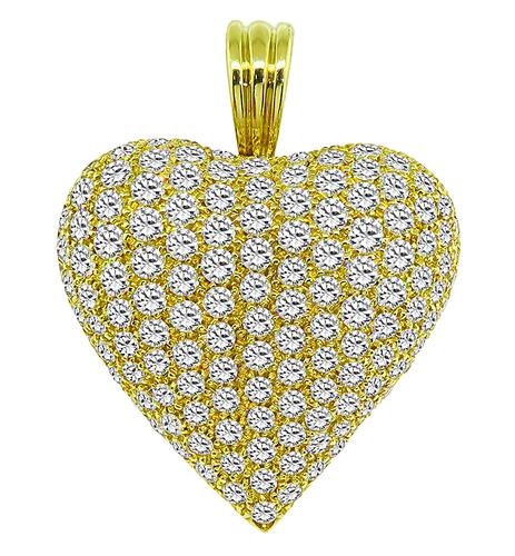 Round Cut Diamond 18k Yellow Gold Heart Pendant/Pin