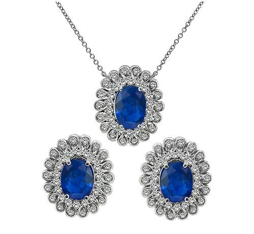 Oval Cut Sapphire Round Cut Diamond 18k White Gold Jewelry Set