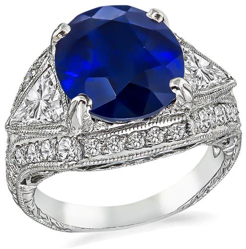 Oval Cut Sapphire Trilliant and Round Cut Diamond Platinum Engagement Ring