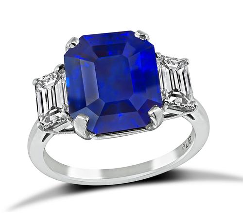 Emerald Cut Sapphire Emerald Cut Diamond Platinum Engagement Ring