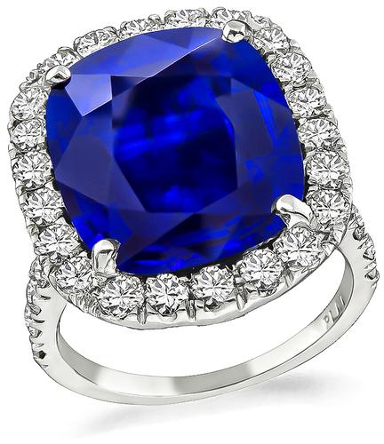 Cushion Cut Ceylon Sapphire Round Cut Diamond Platinum Engagement Ring