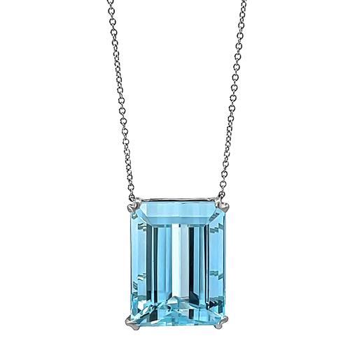 Emerald Cut Aquamarine 14k White Gold Pendant Necklace