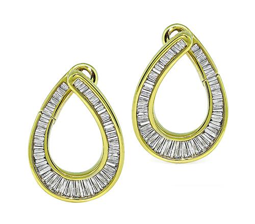 Baguette Cut Diamond 18k Yellow Gold Earrings