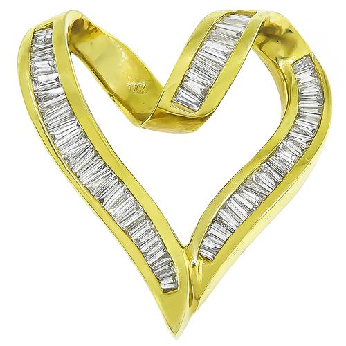 Baguette Cut Diamond 14k Yellow Gold Heart Pendant