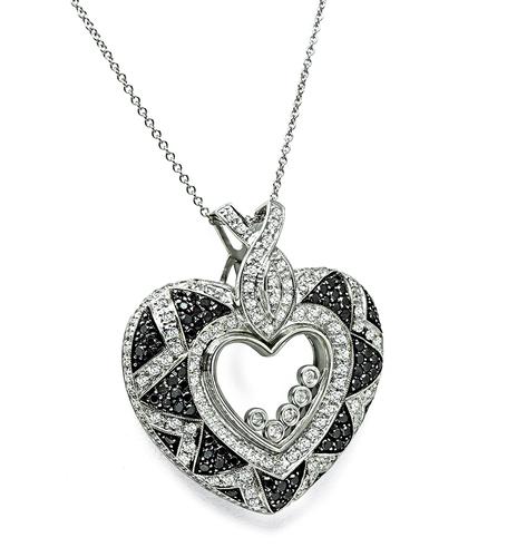 2.20ct Round Cut Diamond 2.00ct Black Diamond 18k White Gold Heart Pendant Necklace