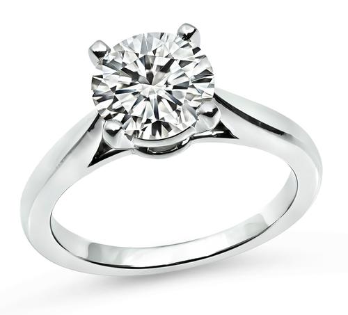 Round Cut Diamond Platinum Solitaire Engagement Ring by Cartier