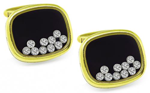 Round Cut Diamond 18k Yellow Gold Happy Diamonds Cufflinks by Chopard