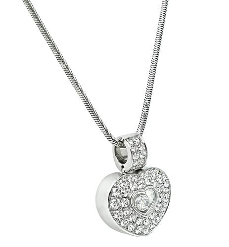 Round Cut Diamond 18k White Gold Happy Hearts Pendant Necklace by Chopard