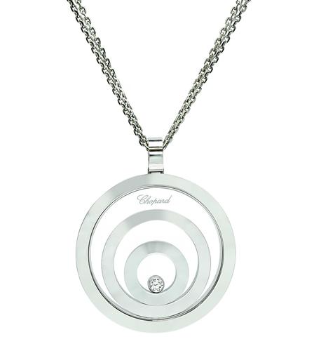 Round Cut Diamond 18k White Gold Happy Spirit Pendant Necklace by Chopard