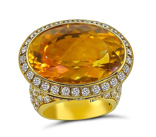 Oval Cut Citrine Round Cut Diamond 18k Yellow Gold Ring