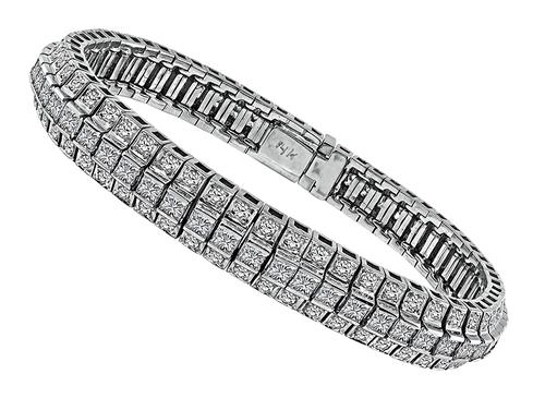 Princess and Round Cut Diamond 14k White Gold Bracelet