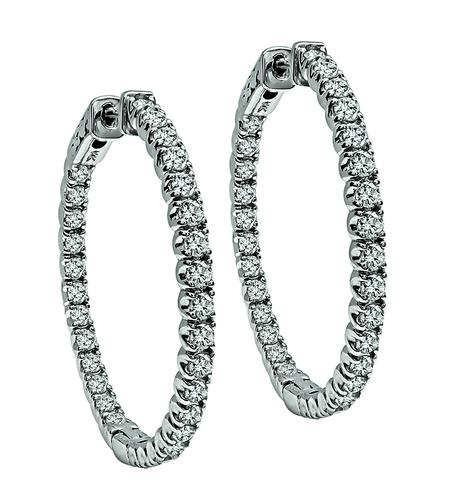 Round Cut Diamond 14k White Gold Hoop Earrings