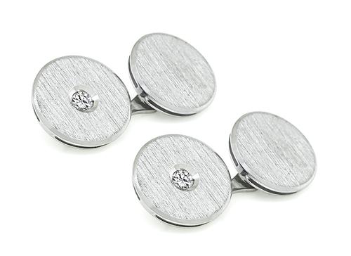 18k White Gold Round Cut Diamond Cufflinks