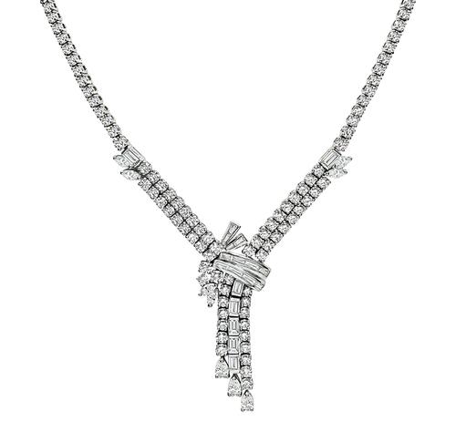 Baguette Pear Marquise and Round Cut Diamond 18k White Gold Necklace