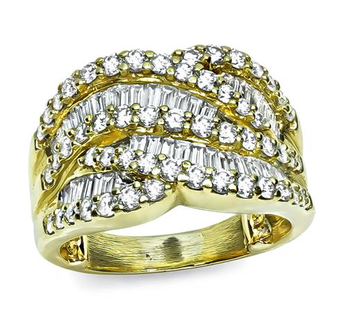 Baguette and Round Cut Diamond 18k Yellow Gold Ring