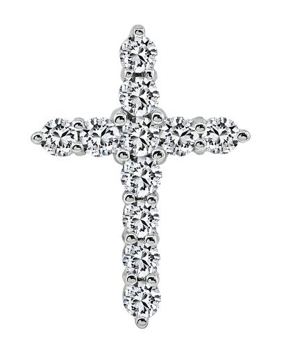 Round Cut Diamond 14k White Gold Cross Pendant