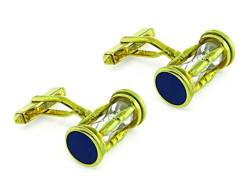 18k Yellow Gold Enamel Diamond Hour Glass Cufflinks