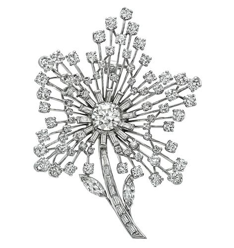 1950s Old European Marquise and Baguette Cut Diamond Platinum Pin