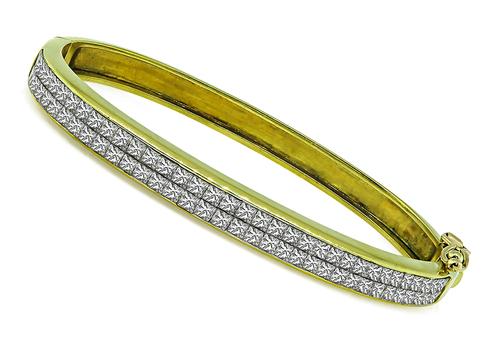 Princess Cut Diamond 18k Yellow Gold Bangle