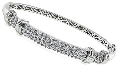 Round Cut Diamond 18k White Gold Bangle