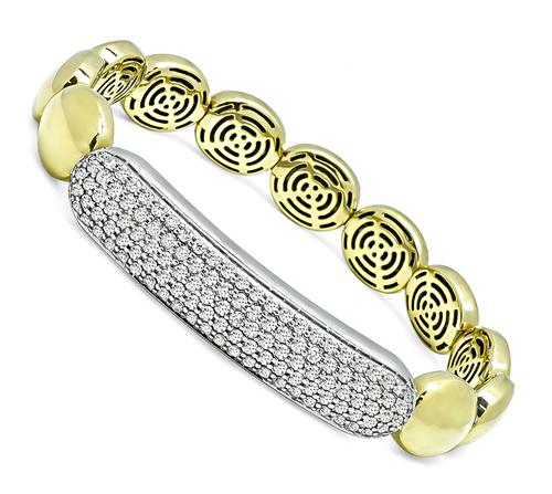 Round Cut Diamond 18k Yellow and White Gold Flexible Bangle