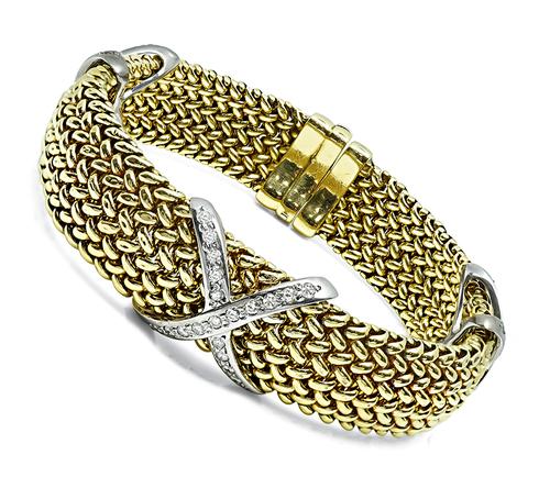 Round Cut Diamond 18k Yellow and White Gold Bracelet