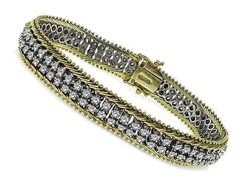 Round Cut Diamond 14k Yellow and White Gold Bracelet