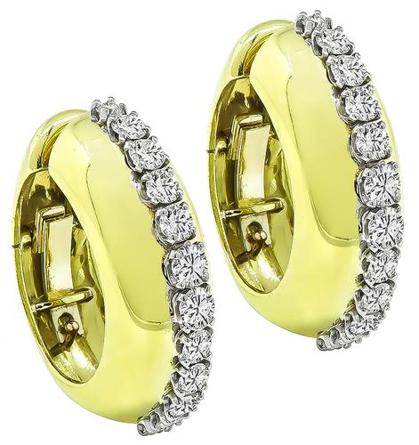 Round Cut Diamond 14k Yellow and White Gold Earrings