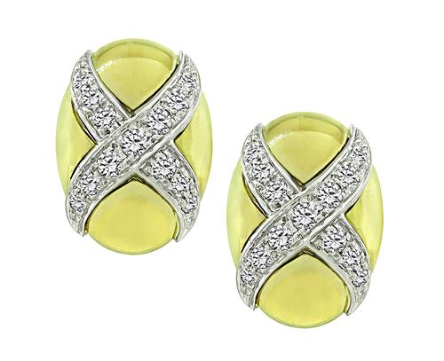 Round Cut Diamond 14k Yellow and White Gold Earrings