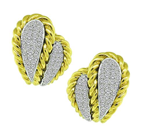 Round Cut Diamond 18k Yellow and White Gold Earrings