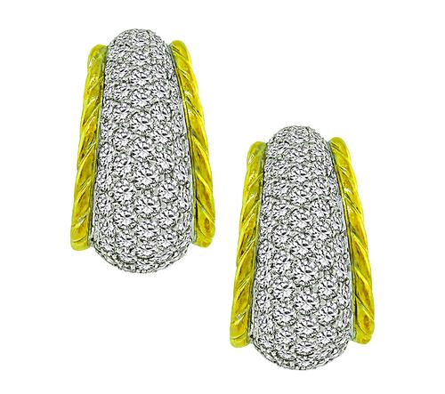 Round Cut Diamond 14k Yellow and White Gold Earrings