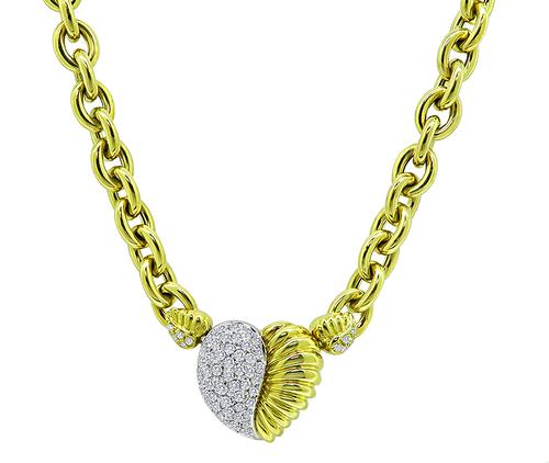 Round Cut Diamond 18k Yellow and White Gold Heart Necklace