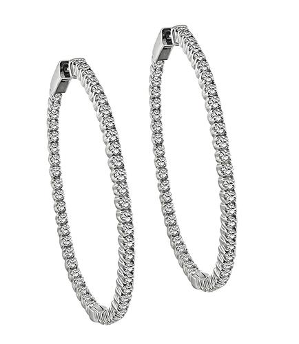 Round Cut Diamond 14k White Gold Hoop Earrings