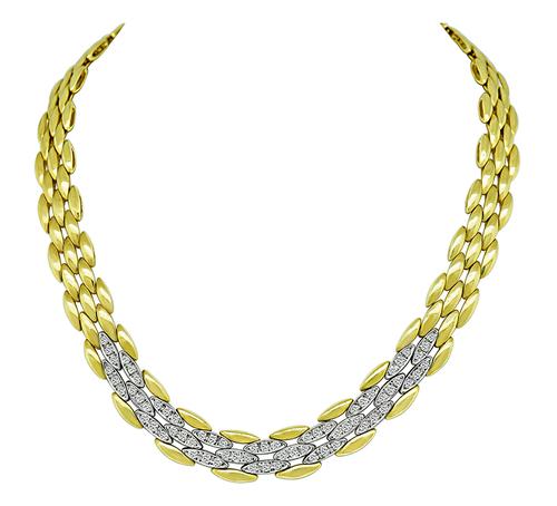 1960s Round Cut Diamond Two Tone 14k Yellow and White Gold Necklace