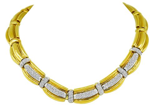 Round Cut Diamond 18k Yellow and White Gold Choker Necklace