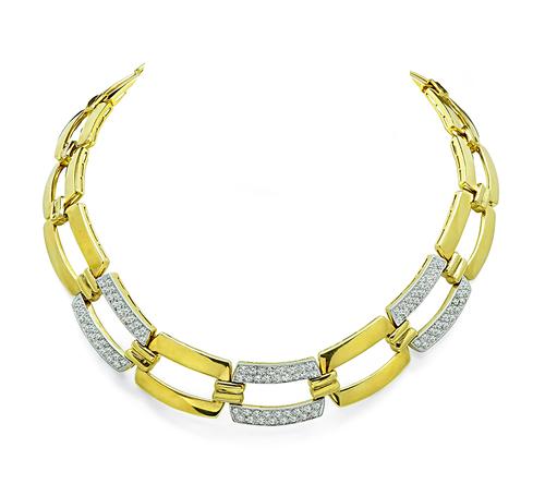 Round Cut Diamond Two Tone 18k Yellow and White Gold Necklace