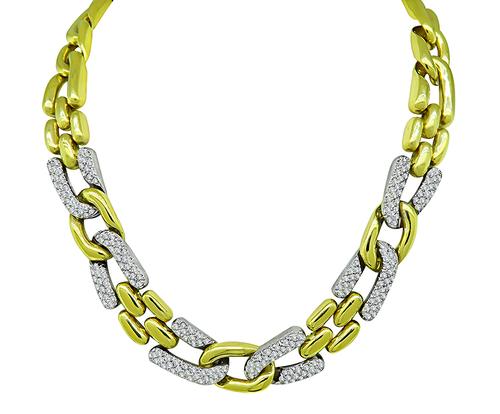 Round Cut Diamond Two Tone 18k Yellow and White Gold Chain Necklace