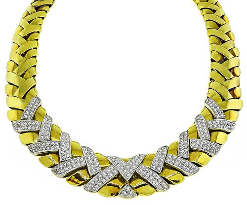 Round Cut Diamond 18k Yellow and White Gold Necklace