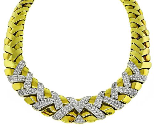 Round Cut Diamond 18k Yellow and White Gold Necklace