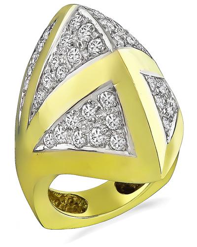 Round Cut Diamond 18k Yellow and White Gold Fashion Ring